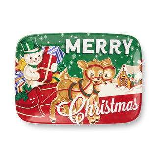 Santa's Retro Christmas Rectagular Platter 14 X 10in