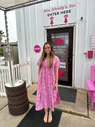 Malibu Pink Mid Length Tropical Dress
