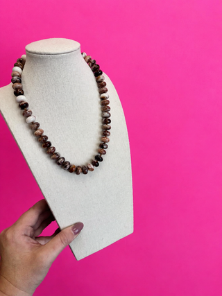 Layering Bead Necklace - Brown Marble