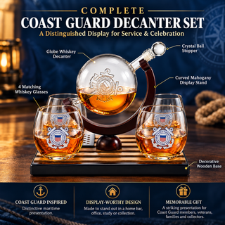 Coastguard Gift Whiskey Wine Decanter Set 4 Liquor Glasses Us Coast Guard 800 Ml Whiskey Decanter 11