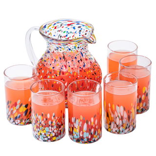 Hand Blown Mexican Drinking Glasses And Pitcher Premium Barware Gift