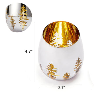 Crystal Christmas Tree Stemless Wine Water Glasses Set Of 2 Holiday Themed Vibrant Gold Etched Winte