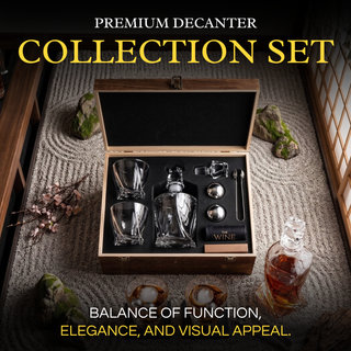 Japanese Crystal Whiskey Decanter Set In Wooden Storage Box Premium Barware Gift
