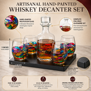 Whiskey Wine Decanter Set Stain Glass Premium Barware Gift Elegant Drinkware Collection