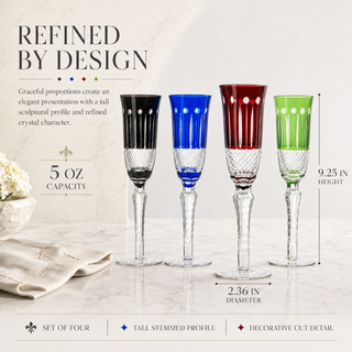 Multicolor Crystal Italian Design Flutes 4 Set 5OZ 9 H Cocktail Champagne Glassware