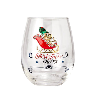 Crystal Christmas Santas Sleigh Wine Water Glasses Set Of 2 17 5OZ Xmas Diamond Merry Christmas Sant