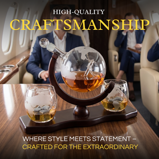 Etched World Decanter Whiskey Globe Antique Airplane 850ML Whiskey Stones And 2 Worl