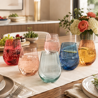 Colored Stemless Crystal Wine Glass Set Of 6 Gift For Her Him Wife Friend Large 16 Oz Glasses Unique