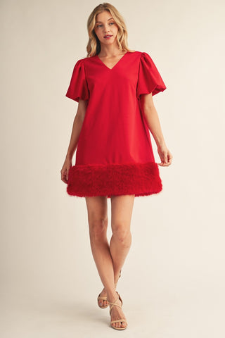 Winter Darling Puff Sleeve Dress - Red