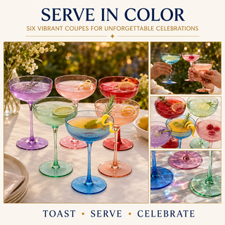 Colored Coupe Glasses Set Of 6 7 Oz Classic Cocktail Glassware For Champagne Martini Manhattan Cosmo