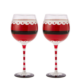 Santas Elf Stemmed Wine Water Glasses Set Of 2 Shining Red Black 9 H Christmas Holiday Parties Glass