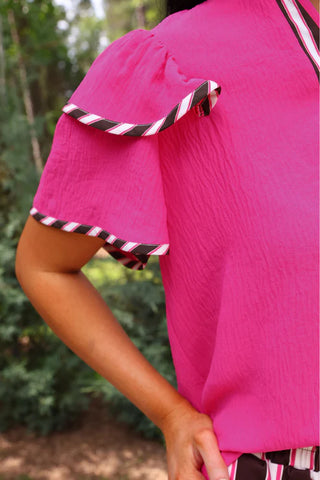 Ava Flutter Sleeve Blouse Neapolitan Stripes