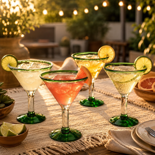 Hand Blown Green Detailed Margarita Glasses Set Of 4 By Luxury Mexican Glassware Thi