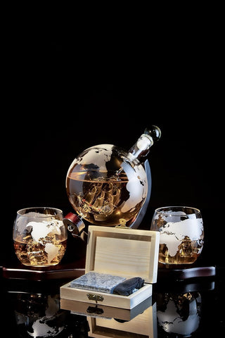 Whiskey Decanter Globe Set With 2 Etched Whiskey Glasses For Liquor Scotch Bourbon Vodka Gifts For M