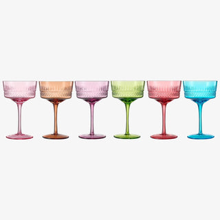 Art Deco Colored Crystal Coupe Glass Set Of 6 Large 9 6OZ Stemmed Glassware