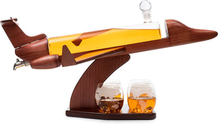 Jet Decanter Airplane Whiskey 1000ML Set With 2 World Map Glasses 12 Oz By Pilot Gif