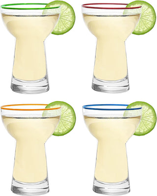 Large 15OZ Stemless Margarita Glasses With Colored Party Rims Set Of 4 By Fun Colorf