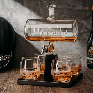 New York City Skyline Wine Whiskey Decanter Set 1100ML By With 4 Nyc Whiskey Glasses