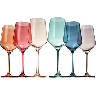 Colored Crystal Wine Glass Set Of 6 Gift For Mothers Day Her Wife Mom Friend Large 12 Oz Glasses Uni