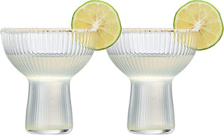 Ribbed Stemless Margarita Glasses With Gold Rim Set Of 2 Hand Blown Luxury Coupe Cocktail Martini Ch