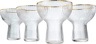 Ribbed Stemless Margarita Glasses With Gold Rim Set Of 4 Hand Blown Luxury Coupe Cocktail Martini Ch