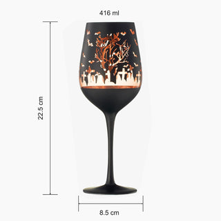 Crystal Halloween Stemmed Wine Glasses Set Of 2 Themed Vibrant Black Gold Etched Spooky Graveyard Pa