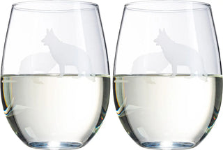 German Shepherd Stemless Wine Glasses Set Of 2 By Dog Lover Glass Gifts For Mom Dad