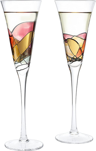 Artisanal Hand Painted Stemless Rennesance Romantic Stain Glassed Windows Wine Glasses By The Wine S