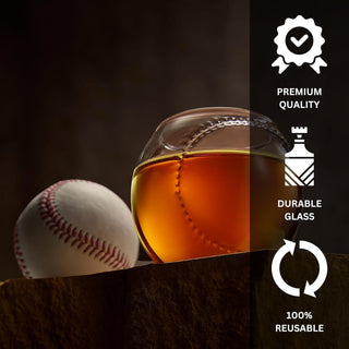 Baseball Round Whiskey Glasses | 10oz Whiskey Glass Set of 2
