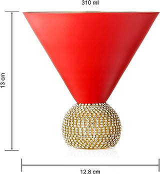 Diamond Studded Martini Glasses Set Of 2 Matte Red Gold Modern Cocktail Glass Rhines