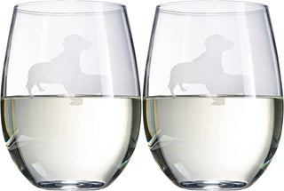 Daschund Stemless Wine Glasses Set Of 2 By Dog Lover Glass Gifts For Mom Dad Sisters