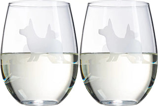 Corgi Stemless Wine Glasses Set Of 2 By Dog Lover Glass Gifts For Mom Dad Sisters Wi