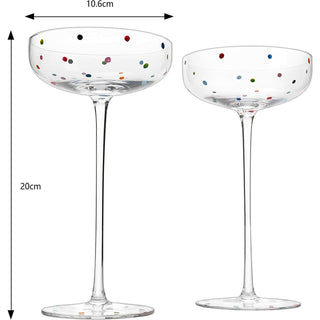 Polka Dot Champagne Coupe Glasses Set Of 2 12 Oz By Polka Dot Rainbow Colored Glasse