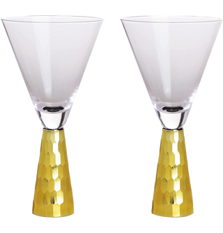 Elegant Gold Funnel Shaped Cocktail Martini Glasses Premium Barware Gift