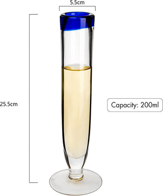 Hand Blown Cobalt Blue Rim Champagne Flutes Set Of 4 By Luxury Mexican Glassware Thi
