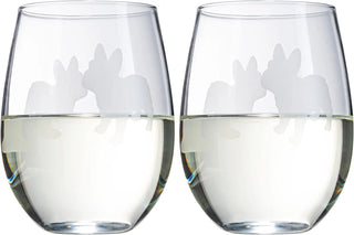 French Bulldog Stemless Wine Glasses Set Of 2 By Dog Lover Glass Gifts For Mom Dad S