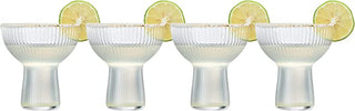 Ribbed Stemless Margarita Glasses With Gold Rim Set Of 4 Hand Blown Luxury Coupe Cocktail Martini Ch