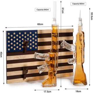 2 Gun Whiskey Decanters Set Ar15 And Ak47 Gun Decanter 1000ML American Flag Wall Rack By The Wine Sa