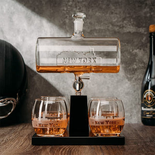New York City Skyline Wine Whiskey Decanter Set 1100ML By With 4 Nyc Whiskey Glasses