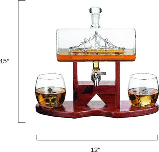 Whiskey Decanter Ship Set Premium Barware Gift Elegant Drinkware Collection
