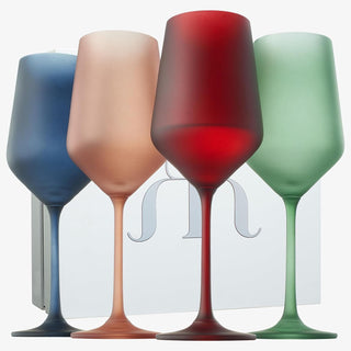 Frosted Colored Crystal Wine Glass Set Of 4 Italian Style Tall Drinkware