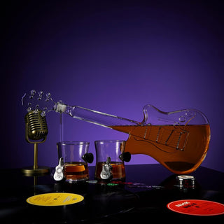 Electric Guitar Whiskey Wine Decanter With 2 Pick Whiskey Glasses Acrylic Stand Case 34 Oz Glass 16