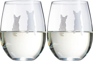 Boston Terrior Stemless Wine Glasses Set Of 2 By Dog Lover Glass Gifts For Mom Dad S