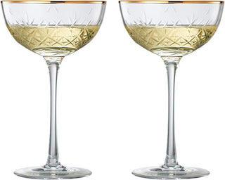 Vintage Art Deco Luxury Martini Margarita Coupe Glasses For Champagne Martini Cocktails 24k Gold Rim