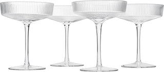 Set Of 4 Ripple Ribbed Champagne Coupe Glasses By Prosecco Mimosa Sherbet Sparkling