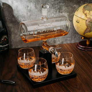 Memphis City Of Blues Wine Whiskey Decanter Set 1100ML By With 4 Whiskey Glasses Dri