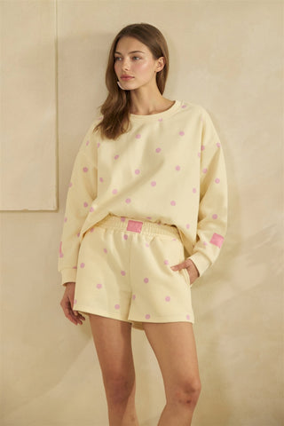 Pink Polka Dot Printed Lounge Crewneck Sweatshirt