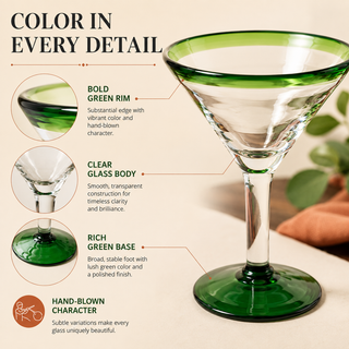Hand Blown Green Detailed Margarita Glasses Set Of 4 By Luxury Mexican Glassware Thi