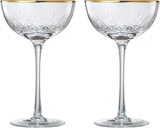 Vintage Art Deco Luxury Martini Margarita Coupe Glasses For Champagne Martini Cocktails 24k Gold Rim