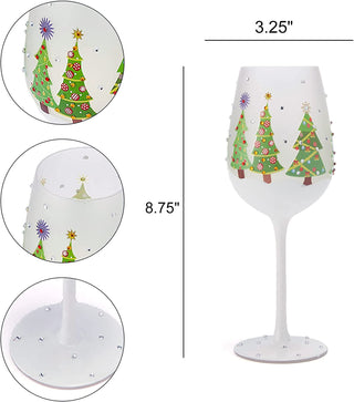 Set Of 2 Stemmed Christmas Tree Design Wine Glasses Hand Painted 14 Oz Decorated Christmas Tree Glas